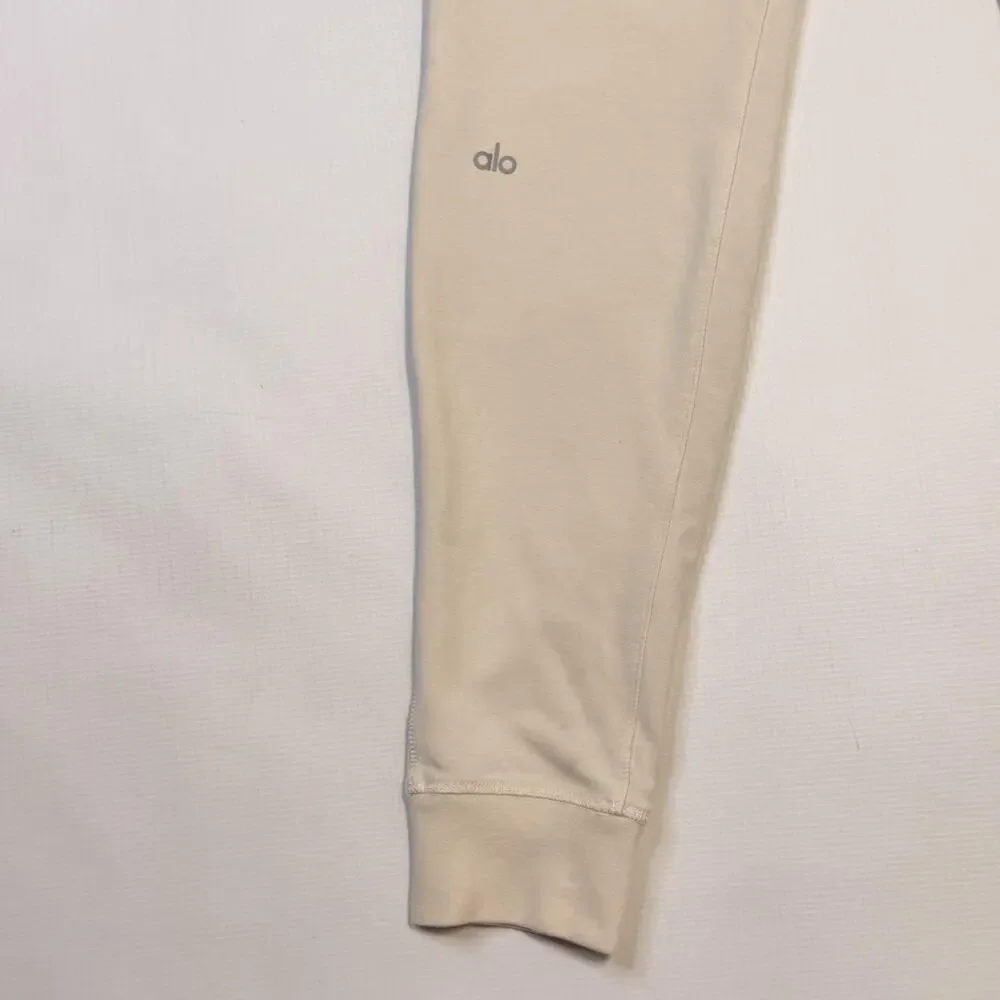 Alo Yoga Jogger Pants Womens Medium Beige Moto French Terry Zip Pockets Athletic